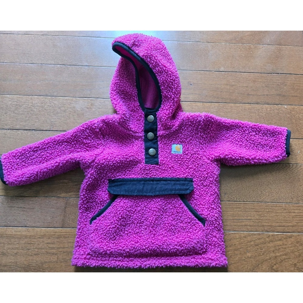 Carhartt Baby Long-Sleeve Fleece Quarter-Snap Sweatshirt, Fuschia Pink 0-3mo